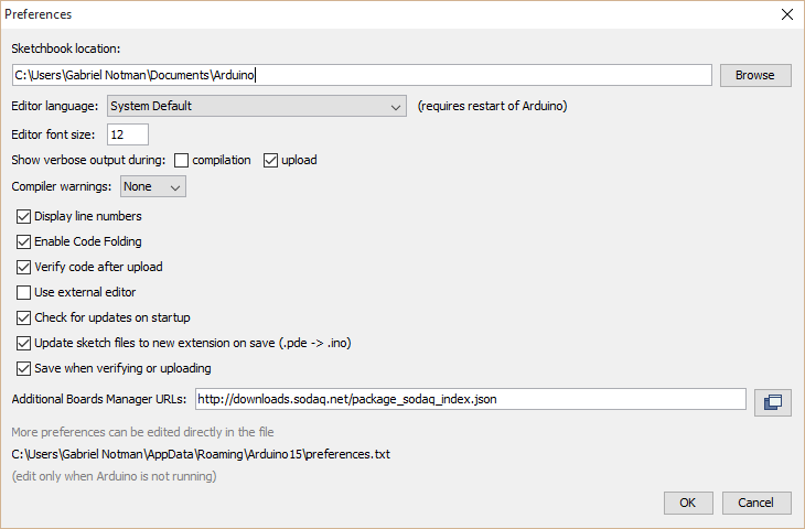 Arduino IDE preferences