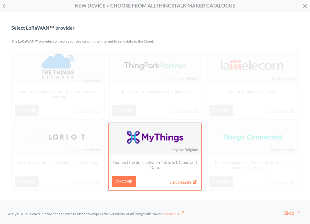 Choose Proximus MyThings when adding new device